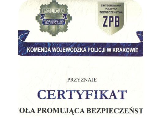 certyfikat-szkoła promująca bezpieczeństwo